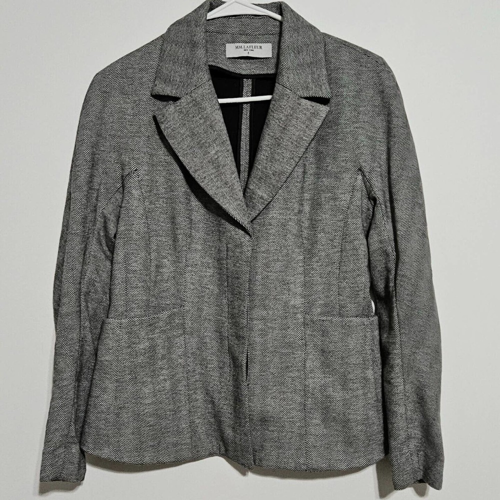 MM LaFleur The Wakefield Blazer Jacket Sz 6 Herringbone‎ Career Wool Blend